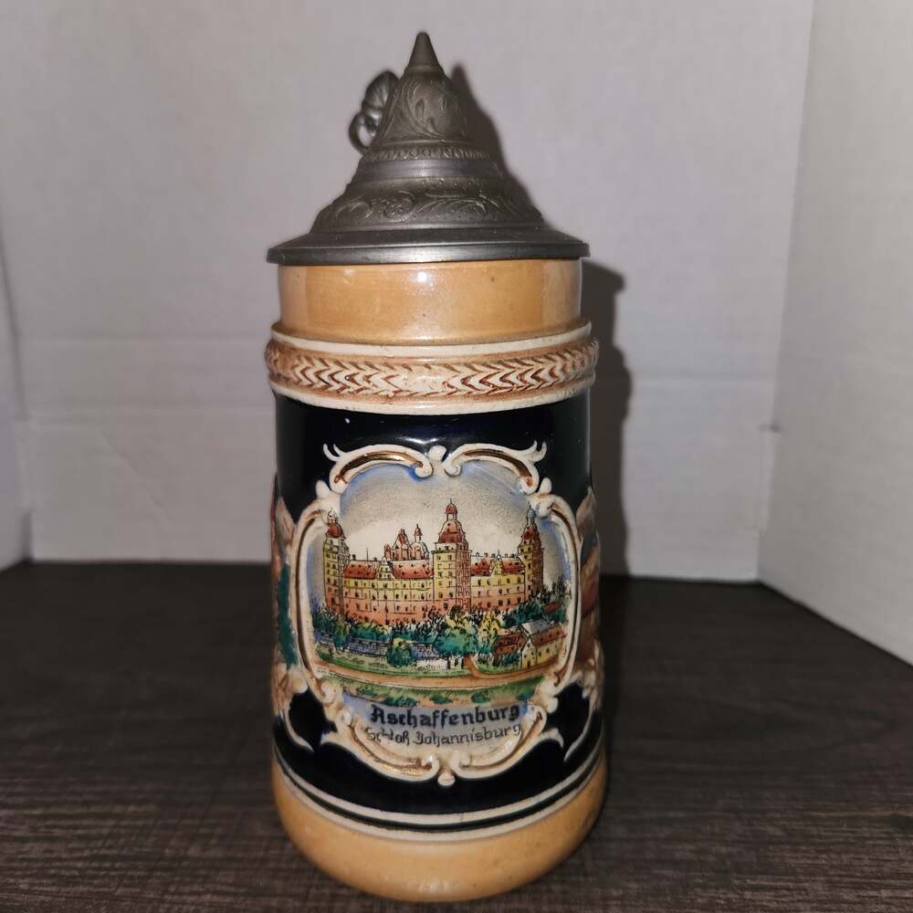 West Germany Aschaffenburg Schloss Johannisburg Ceramic Lidded Beer Stein